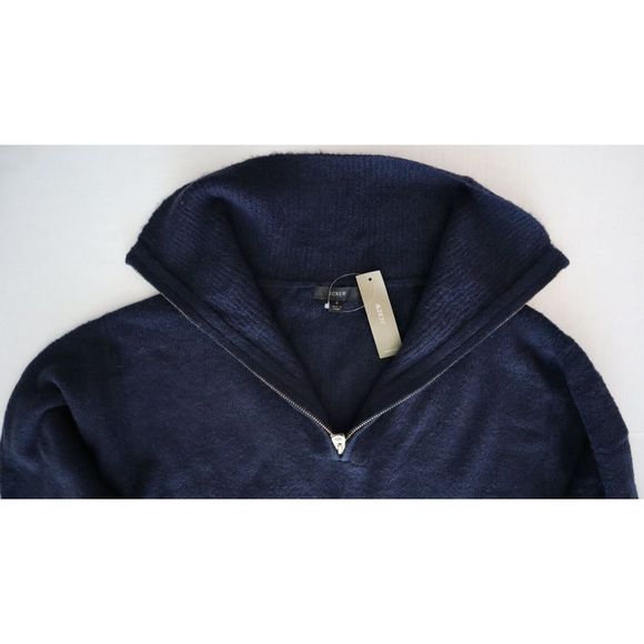 J. Crew BJ568 Womens Sz S Navy Blue Relaxed Half-Zip Ribbed Stretch Sweater $128 - Picture 8 of 8